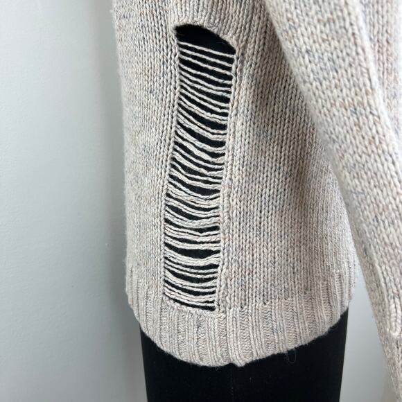 n:PHILANTHROPY Wool Alpaca Crew Distressed Knit Sweater Marble Beige Medium M - Picture 6 of 12